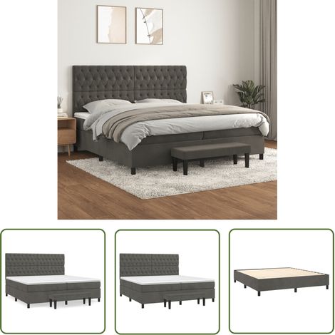 The Living Store Sommier à lattes de lit et matelas Gris foncé 200x200cm Velours - Lit Plateforme - Lit Velours - Lit Double - Lit Design - Literie (1/5)