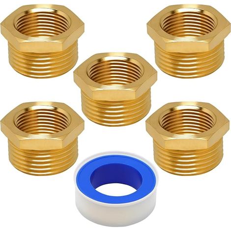 Réduction 1/2 Femelle 3/4 Male, Adaptateur 1/2" Femelle à 3/4" Mâle BSP Filetage en Laiton, Réducteurs Mamelon en Laiton pour Conversion de Raccordement de Tuyau + 1 Ruban 'étanchéité (1/5)