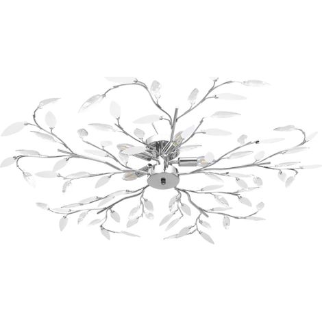Ceiling Lamp with Acrylic Crystal Leaf Arms for 5 E14 Bulbs White vidaXL