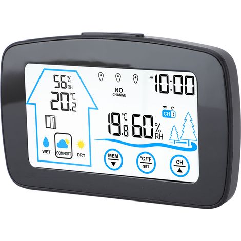 Thermomètre hygromètre sans fil rétroéclairage bouton tactile prévision météo sans fil jauge température humidité intérieur extérieur noir (1/5)