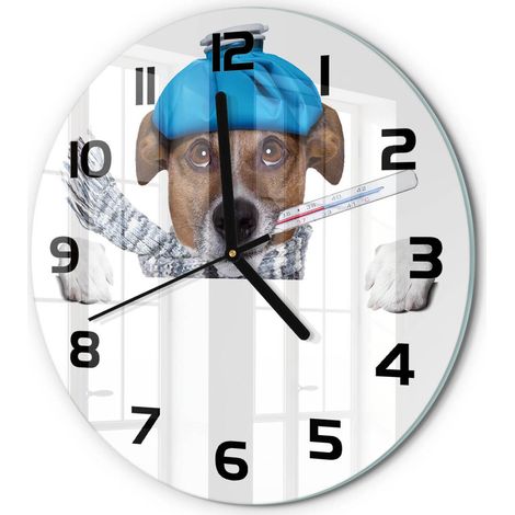 Horloge Murale Ronde Cadeau Original Verre Silencieuse pour Maison Salon Chien malade fi 30 cm (1/5)
