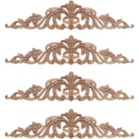 4 pièces de décorations en bois sculpté, appliques d'angle pour meubles, décoration de porte, bricolage JN (1/5)