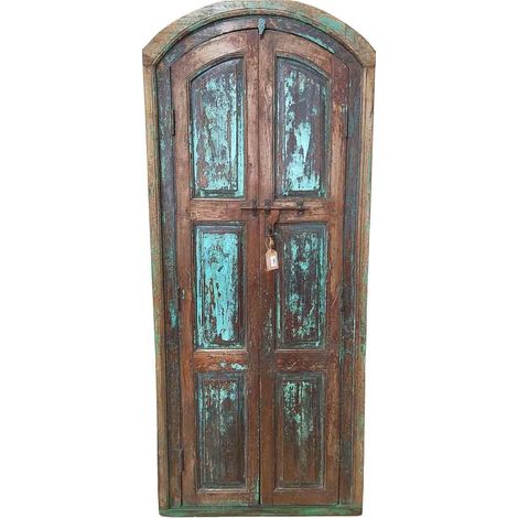 Puerta de madera acabado artesanal azul 82x10x197h cm