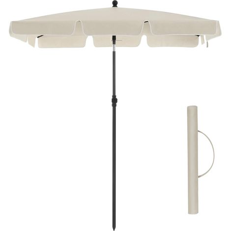 Songmics – Parasol droit rectangulaire 1,8 x 1,25 m – Protection UPF 50+ – Mât en métal traité – Hauteur réglable – Sac de transport – Beige GPU180M01