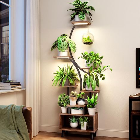 160cm Support pour plantes d'intérieur avec lampes de croissance,étagère à 8 niveaux pour Intérieur/Extérieur,en métal,Porte Plante Interieur pour salon,terrasse, balcon (1/5)