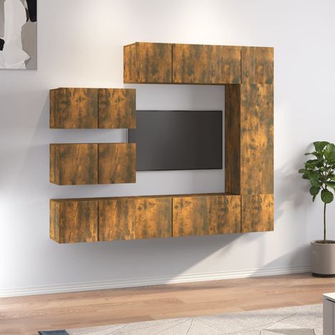 Ensemble de meubles TV 8 pcs-Banc TV-Meuble Télé Chêne fumé Bois d'ingénierie 297792 (1/5)