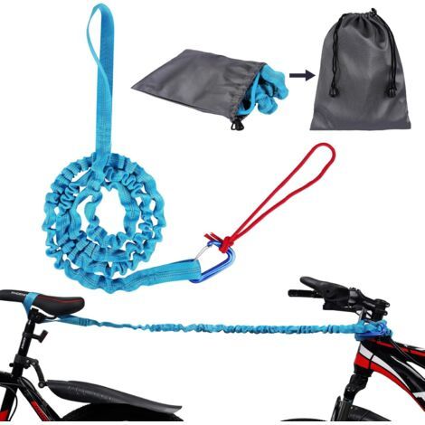 QORVA-Corde de remorquage de vélo pour enfants, 3 m, auto-rétractable, élastique, sangle de remorquage, pour enfants, vélo, VTT ou VTT, bleu