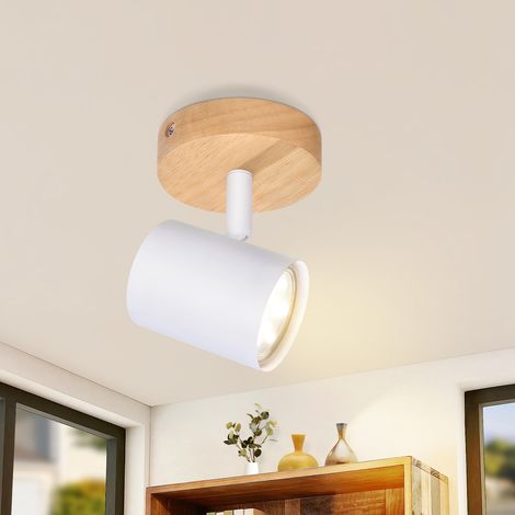 ZMH Plafonnier Spot GU10 - Blanc Moderne Bois 350° Orientable Lampe de Salon pour Chambre Couloir Cuisine MAX.40W - Sans ampoule (1/5)