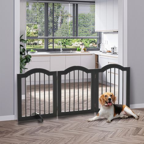 Barrière pour chien en 3 parties, 154,5 x 61 cm, pliable avec porte, barrière de sécurité avec 2 pieds de support, barrière d'escalier autoportante pour cuisine, couloir, noire (1/5)
