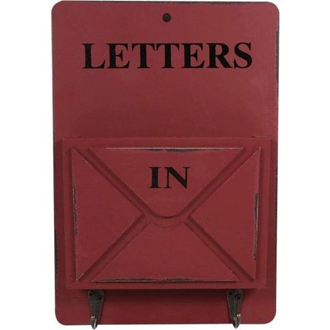 Portariviste da parete, portachiavi a forma di cassetta postale vintage in legno e ferro, decorazione creativa per la casa da parete con gancio, 7,1 x 1,7 x 10,2 pollici (rosso)