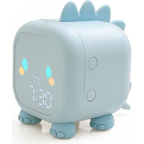 Kids Alarm Clock, Cute Dinosaur Digital Alarm Clock Children's Sleep Trainier, Wake Up Light & Night Light with USB Alarm Clock (Blue)