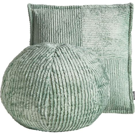 Lot de 2 Coussins Décoratifs Bohème en Velours Côtelé 45 x 45 cm et 30 x 30 cm Motif Uni Vert Maranta