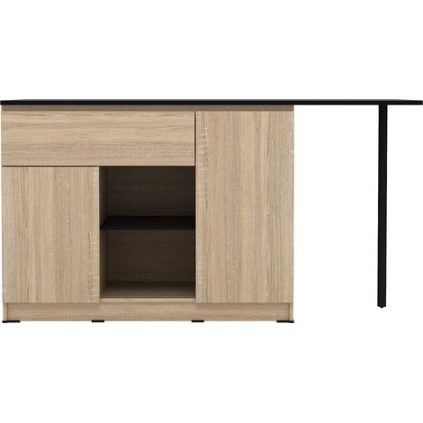 Ilot central de cuisine avec 2 portes, 1 tiroir et 2 niches - Naturel et noir - TUNORI (1/4)