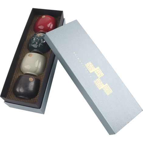 Lot de 4 tasses à thé rétro cuites au four, style japonais, céramique pour service à thé Gong Fu, vaisselle à boire