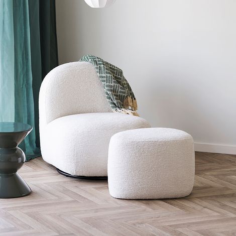 Dina fauteuil avec repose-pieds, fonction tournante offwhite. (1/5)