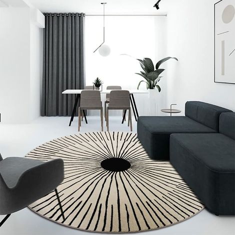 Gray Hand Woven Round Cotton Rug with Fringes 120cm Moroccan Style Print Absorbent Washable Rug for Living Room Laundry Playroom Kitchen Bedroom Decor (1/5)