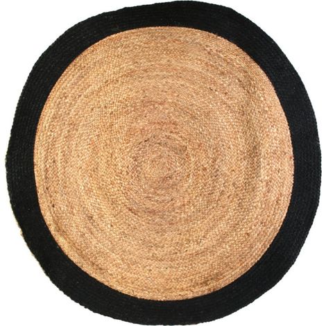Tapis Rond Déco en Jute "Bordure" 120cm Noir (1/5)