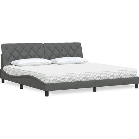 Bett mit Matratze Dunkelgrau 200x200 cm Stoff (1/5)