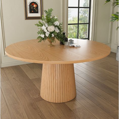 Tavolo da pranzo rotondo 110 cm per 4 persone, struttura stabile per cucina o sala da pranzo, MDF - rovere (1/5)