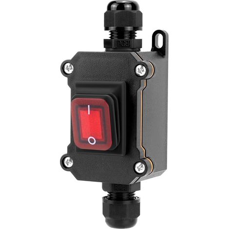 Interrupteur à cordon en ligne étanche IP65 avec voyant rouge, 110-220V 30A, interrupteur à bascule DPST, commande marche/arrêt double position (1/5)