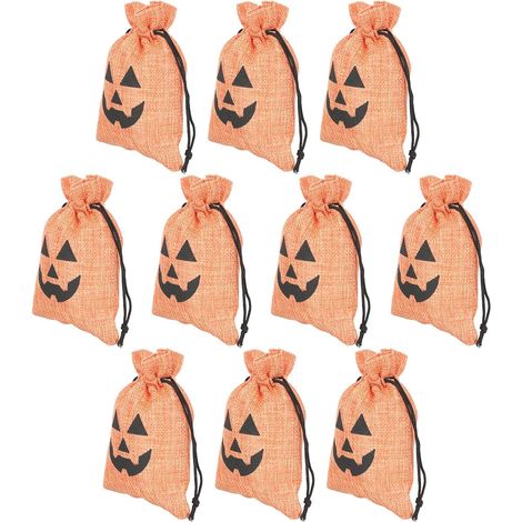 10 Pièces Pochettes à Cordon pour Halloween en Tissu Orange, Paquet de Fête pour Emballage et Stockage de Bonbons, pour Soirées et Présents d'halloween (1/5)