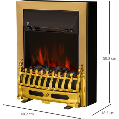 Camino Elettrico da Incasso o da Terra Potenza 1000W / 2000W in Plastica e Metallo 48.2 × 18.5 × 59.2cm Oro (1/5)