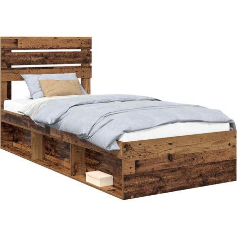 Bed Frame with Headboard Old Wood 75 x 190 cm Solid Pine Wood vidaXL (1/5)