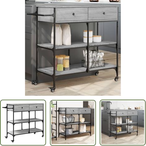 The Living Store Chariot de cuisine sonoma gris 105x42x95 cm bois d'ingénierie - Meuble De Cuisine - Chariot De Cuisine - Chariot À Légumes - Chariot Roulant - Rangement Cuisine (1/5)