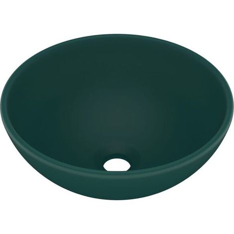 Lavabo rond de salle de bain, vert foncé mat, 32,5 x 14 cm, céramique.