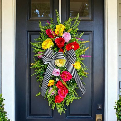 Guirlande Porte - Décoration Suspendue en Forme d'Arbre Renversé avec Grand Nœud Papillon - 25 x 50 cm - Pour Extérieur Porte Avant Jardin Pâques Noël (1/5)