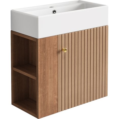 Mobile bagno con lavabo in ceramica 55 cm, MDF marrone, lavabo integrato MODENUIT (1/5)