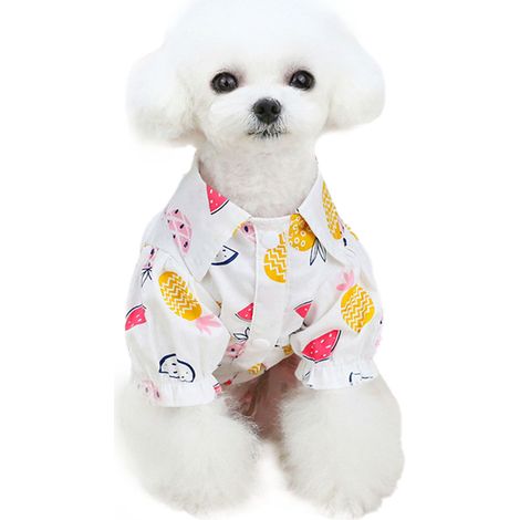 Vêtements pour chiots, chemise à revers imprimée ananas, polo d'été, vêtements pour animaux de compagnie (rose)