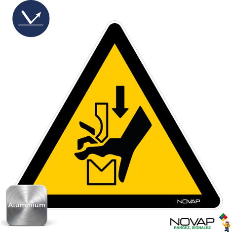 Panneau Danger écrasement de la main dans une presse plieuse - Rétroréfléchissant Classe 1 - Alu triangle 100mm - 4014043