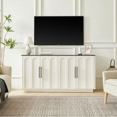 Buffet 160x40x80 cm en MDF blanc et noir, avec rangement pour salon et salle à manger FloraGrace (1/5)
