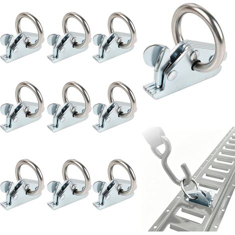 Lot de 10 œillets d'arrimage combinés pour remorques, 61 mm, accessoires de rail d'arrimage, ancrage de chargement avec anneau de 39 mm de diamètre, ancrage haute performance, pour rail (1/5)