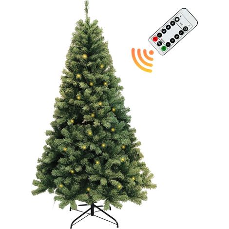 Sapin de Noël artificiel pré-illuminé type crayon (pencil) - 180 cm - 250 LED blanc chaud - 1200 pointes PVC réalistes - Pied métallique - Taille 6FT (1/5)