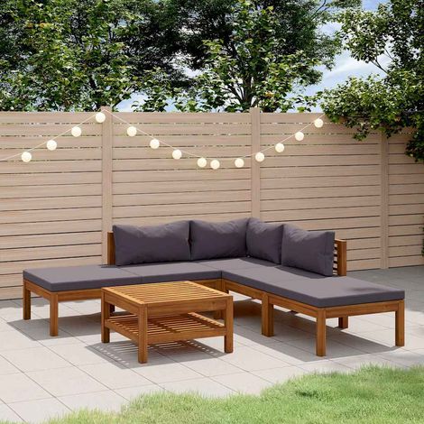 Salon de jardin 6 pcs Ensemble Table et Chaise de Jardin - avec coussin Bois d'acacia solide BV305038 - BonneVie (1/5)
