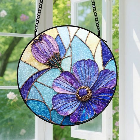 15cm Suspension Vitrail pour Fenêtre - Accroche-Soleil pour Portail Jardin Terrasse Style Rétro Floral Accroche-Soleils Décoration Noël Fête des Mères Anniversaire Cadeaux pour Femmes, Mère, Grand-Mèr (1/5)