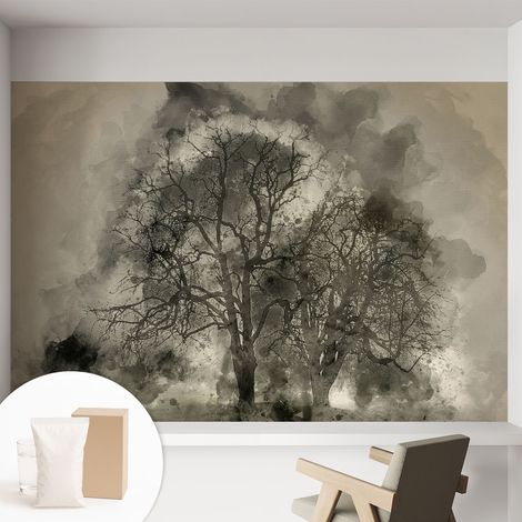 Papier peint intissé avec imprimé pour intérieur moderne application facile a motif - Colle incluse gratuite Arbres mystérieux 152x104 cm (1/5)