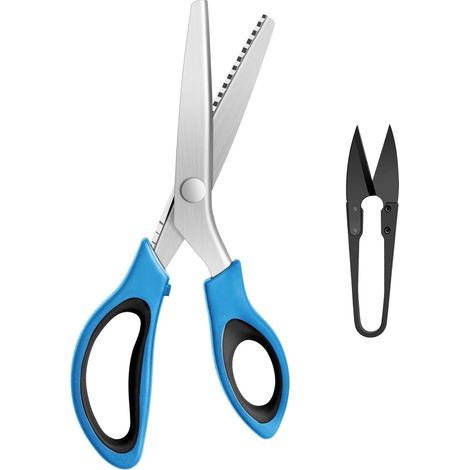 Ciseaux ¨¤ Cranter, Ensemble de Ciseaux en Zigzag Professionnels, Ciseaux ¨¤ Denteler pour Couper les Tissus, Convient aux Tailleurs, y compris Ciseaux ¨¤ Cranter et Coupe-fil, Bleu Noir