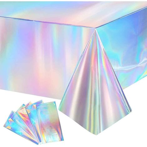 Juego de 5 manteles de plástico con efecto holográfico brillante, 137 x 274 cm, para fiestas y bodas. (1/5)