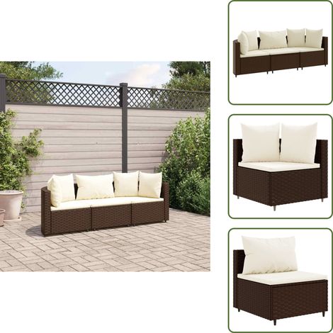 3-tlg. Garten-Sofagarnitur mit Kissen Braun Poly Rattan - Gartenmöbel - Lounge Set - Esszimmergarnitur - Rattan Möbel - Gartenlounge (1/5)