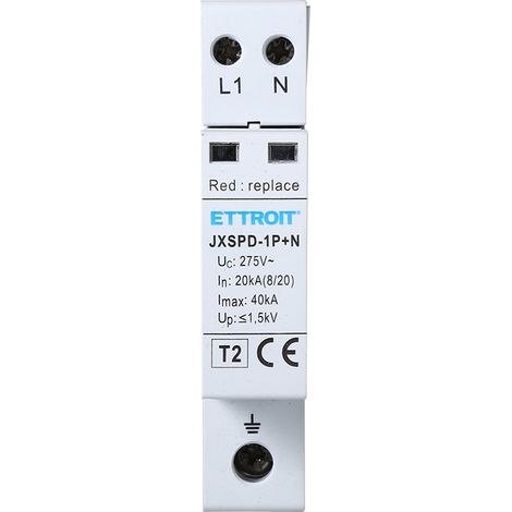 Ettroit – Parafoudre T2 220V 1P+N 2P 1 Module DIN – Protection contre surtensions 20kA – Niveau de protection 1,5kV – Pour installations électriques