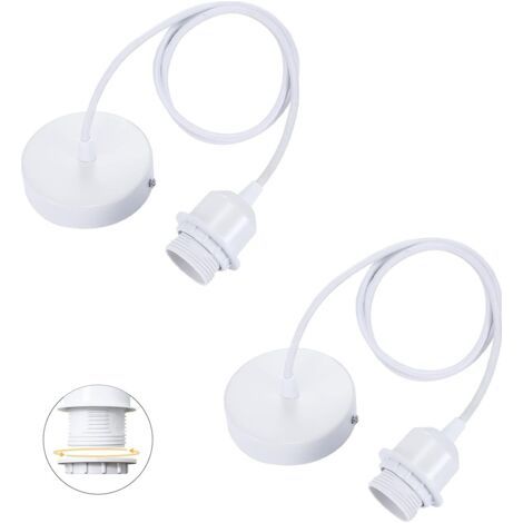 LaBlanc – lot de 2 suspensions E27 avec bague vissable, câble textile réglable 100cm, suspension compatible avec abat-jour, douille idéale pour suspension de cuisine,Blanc (1/5)