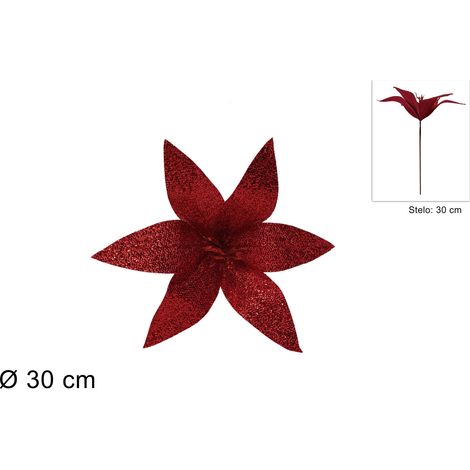 STELO FIORE NATALIZIO GLITTER DIMENSIONE 30 CM COLORE ROSSO