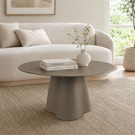 Table basse ronde 80x40 cm en verre trempé peint vert olive - ARZUL (1/5)