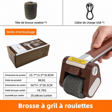 Brosse de nettoyage électrique pour barbecue à rouleau et manche droit Noir réf 9957 25,7 × 13,5 × 10,8 cm 863 g – Livraison gratuite