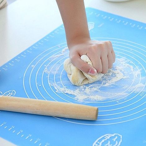 Tapis de pâtisserie en silicone antiadhésif, épais et gradué, pour la cuisson, le façonnage de la pâte à pizza et de biscuits (bleu). (1/5)