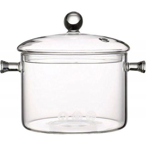 Marmite à ragoût en Verre pour la Maison, Pot à Nouilles instantanées, Pot en Verre Transparent, Double poignée, 1500ml (1/4)