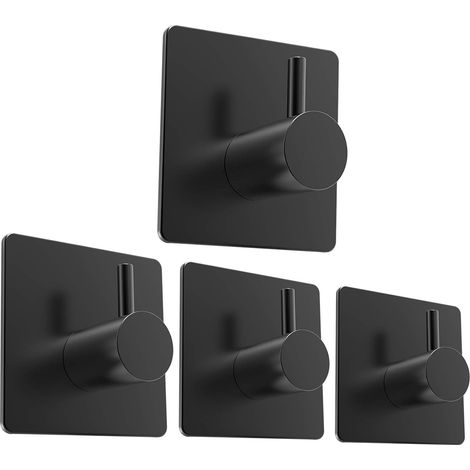 MIMOSON-Towel hook hooks 4 pieces self-adhesive towel holder adhesive hooks stainless steel wall hooks without drilling for bathroom and kitchen, black (1/5)